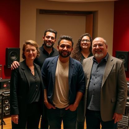 Equipe ÁudioVoz reunida no estúdio